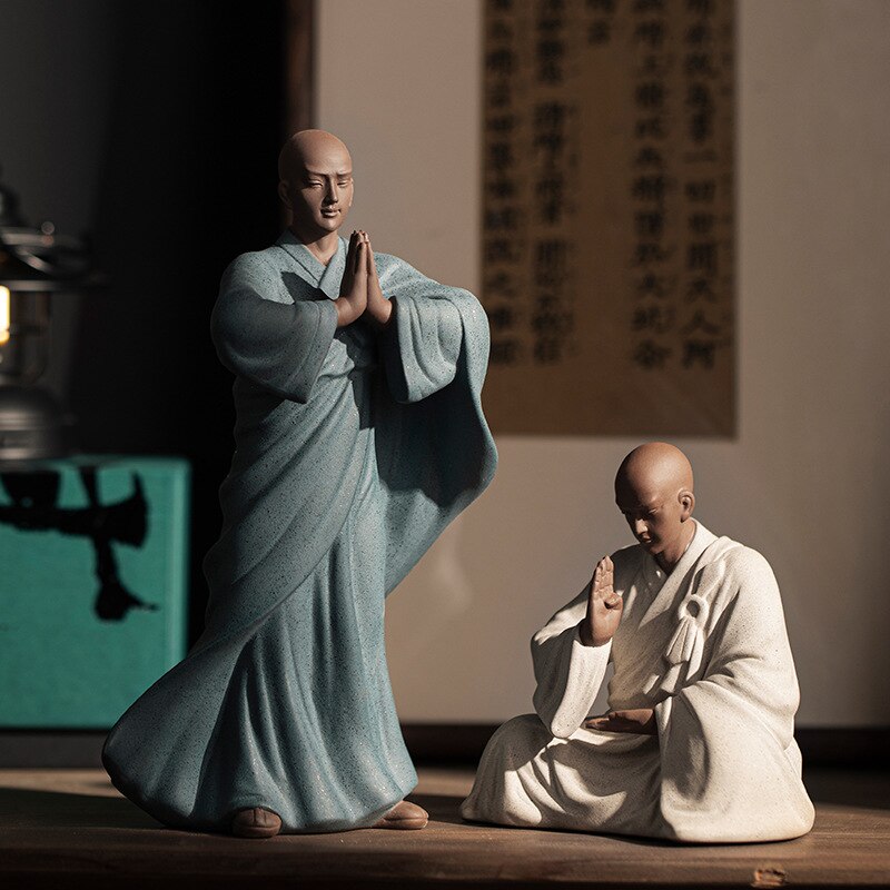 Sabbia viola zen piccolo monaco buddista shami meditazione scultura figurine ceramiche figurine decorazioni desktop regalo