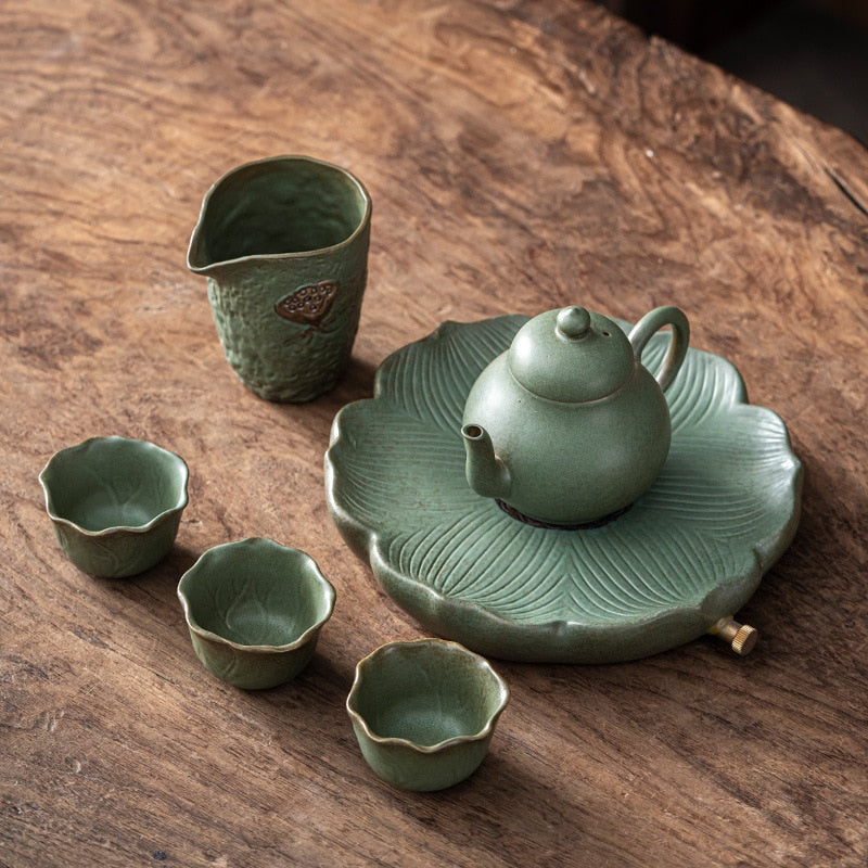 Japanese Kung Fu Tea Set Home Ceramic Teacup Teapot Rough Pottery Simple Portable Travel Tea Set Tea Pot and Cup Set