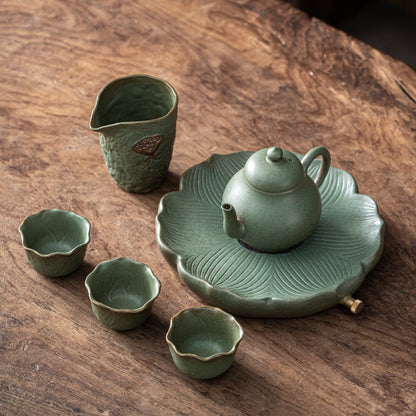 Japansk Kung Fu Tea Set Home Ceramic Teacup Teapot Rough Pottery Simple Portable Travel Tea Set Tea Pot and Cup Set