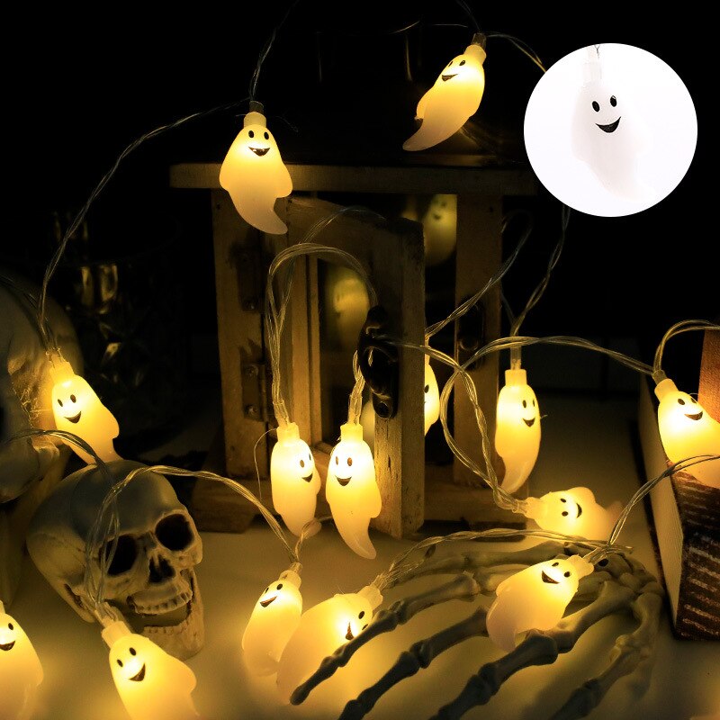 1,5m Halloween LED Skull Lights String Bat Tombstone Ghost Pumpkin Ornamenter Tree Halloween Decoration til Home Diy Party Decor