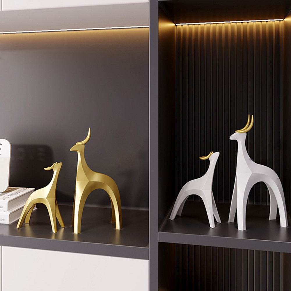 Statue de renne doré Transparent nordique moderne, décoration de salon, Sculpture de table, Figurines en résine, cadeaux de noël 
