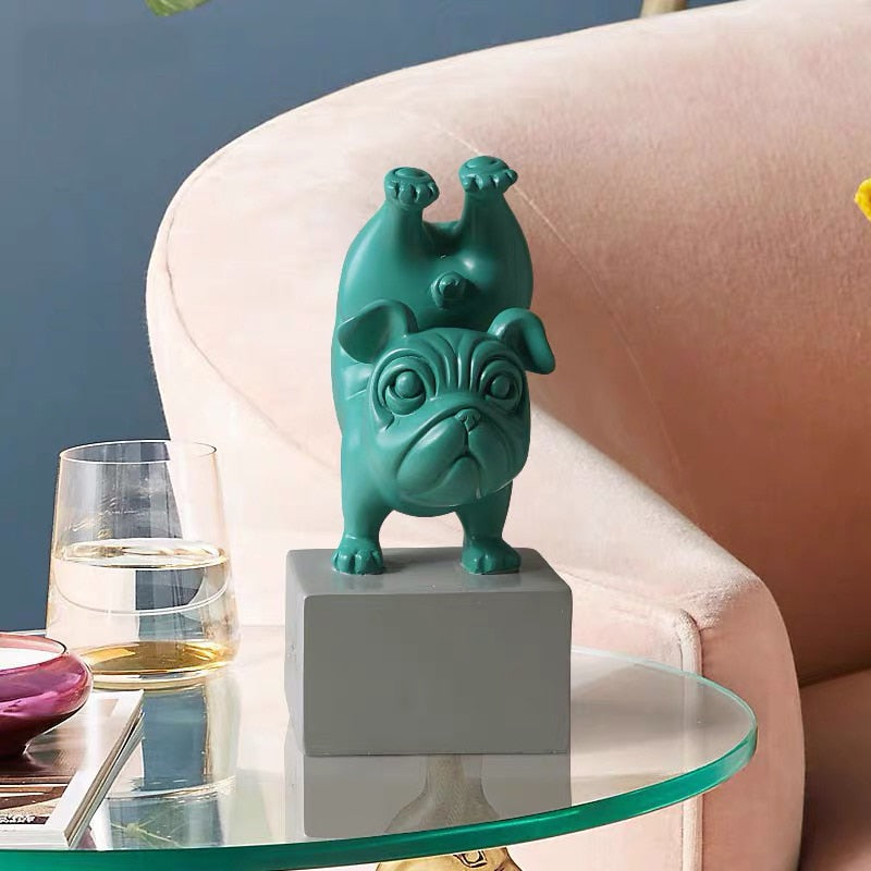Resina abstract de yoga bulldog figura de perro estatuilla escultura estatua de animales artesanía de escritorio de la sala del hogar adornos decoración