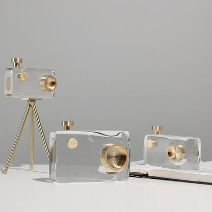 Moderne luksuriøs krystallkamera Sculpture Hjemmeinnredning Tilbehør Kreativ stue Desktop Retro Tripod Camera Crystal Art Decor