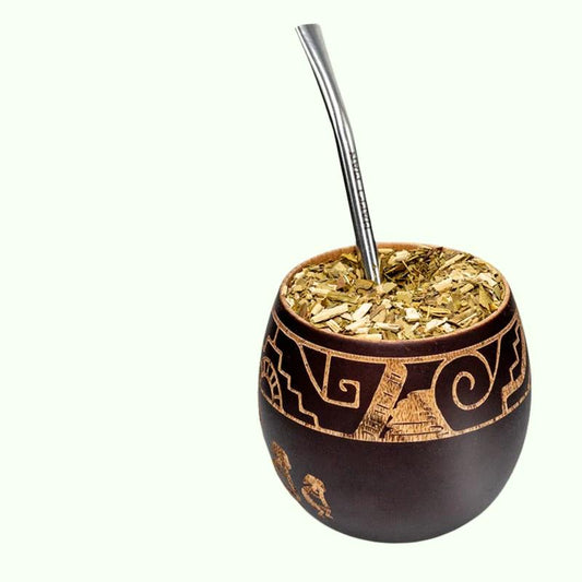 Tasse à thé en bois Yerba Gourde Mate 6OZ, tasse à café en bois naturel faite à la main avec cuillère en paille Bombilla 180ML