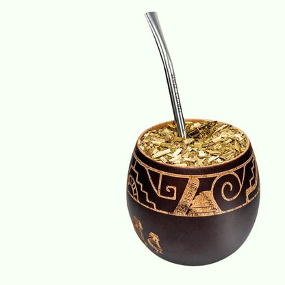Wooden Yerba Gourd Mate Tea Cup 6oz Handmade Kayu Alami Cup Cheat Water Water dengan Sendok Jerami Bombilla 180ml