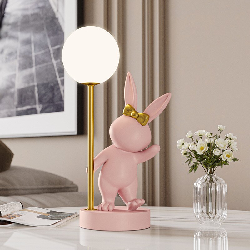 Nordic Rabbit Table Lamp Luxury Birthday Wedding Gift Nightlights Ins Cute Bunny Soveværelse Dekoration Led Atmosfære Natlys