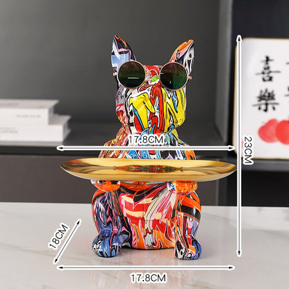 樹脂犬の彫像リビングルーム装飾犬の彫刻テーブルトレイ装飾品フランスのブルドッグの装飾用