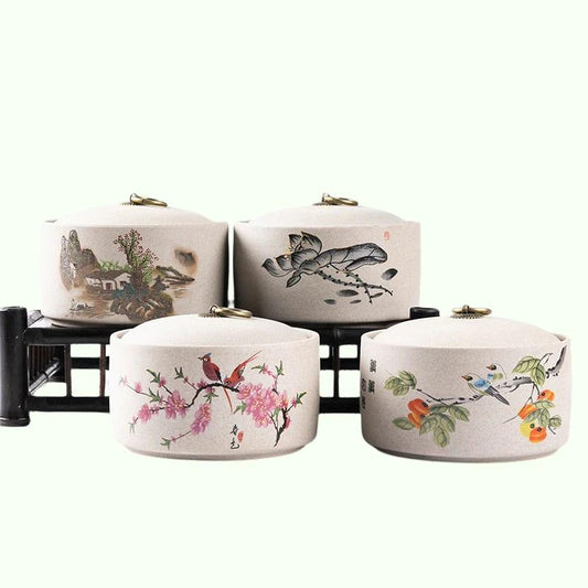 Retro Ceramic Storage Jars Household Tea Cans Moisture-proof Sealed Jars Household Living Room Tea Table Decoration Tea Sets