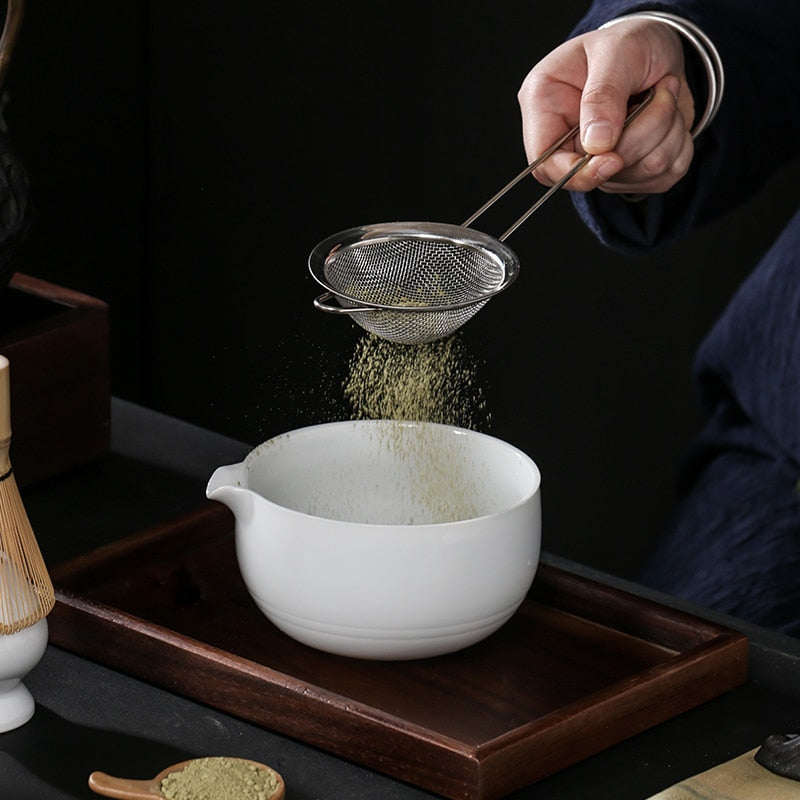 Ternos japoneses matcha com despejo de boca de tigela com batedor de ovos de cerâmica Matcha Tea Spoon of MacCha Powder Compact Gift Box