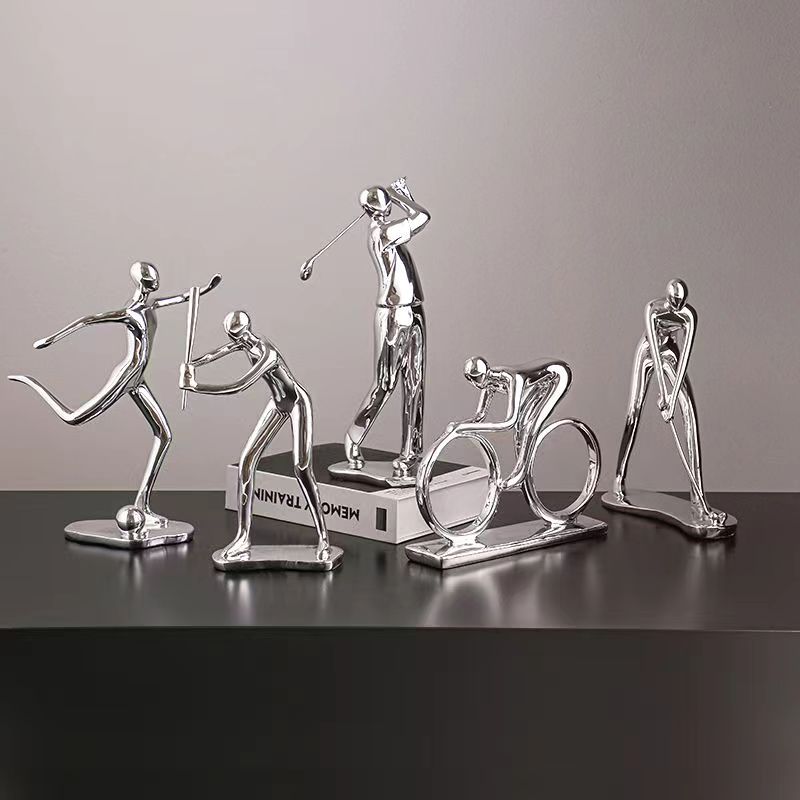 Nordic Silver Ceramic Abstract Resin Bicycler Cyclist Statue Bicycle Rider Statue Bike Figurine Office Bar Home Decor Crafts