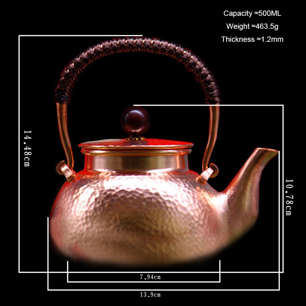 500 мл Античный медный горшок с медью ручной работы для дома чистая медная кипящая чайника Утолщенный красный медный чайник