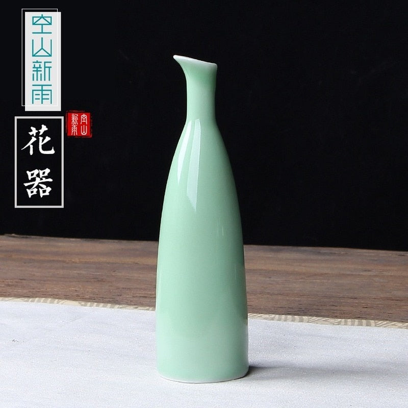 JINGDEZHEN Celadon Vase Chinese Ceramic Decoration Simple Long Flower Vase Home Decor Bone china Vase flower decoration