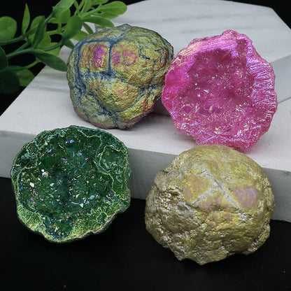 Natuurlijke agaat geëlektroplateerd kleurrijke cornucopia reiki genezing rauw kristal geode monster kamer decor minerale huizen decoratie