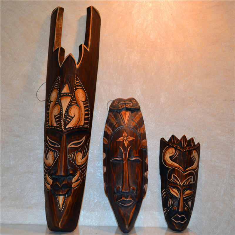 Pingente de parede de estilo do sudeste asiático pendente de madeira tailandesa de escultura na máscara facial Africana