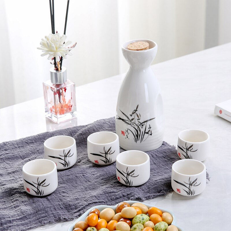Gaya Hip Gaya Jepun Vintage Ceramic Sake Pot Cups Set Home Kitchen Office FLAGON LIQUOR CUP