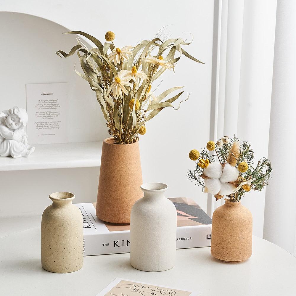Jarrón de cerámica helado simple decoración de sala de estar nórdica decoración de caché para flores decoración de la mesa de mesa de escritorio decoración de bodas