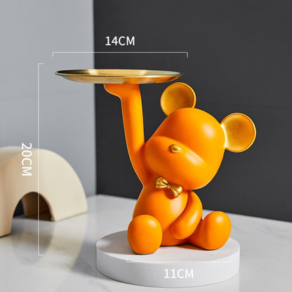 Entré nyckellagringsbricka kreativ björn docka mobiltelefon konsol modern harts skulptur vardagsrum bordsdekoration gåva