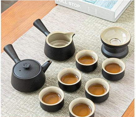 טקס תה חרס שחור סט קרמיקה קונג פו קומקום סט שירות שרת תה בסגנון זן עם קאדי תה, סט מתנה