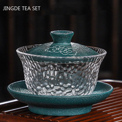 Vetro resistente al calore in stile giapponese ceramica gaiwan con copertina tazza da tè produttore di tè per la casa ciotola da tè trasparente set da tè boutique
