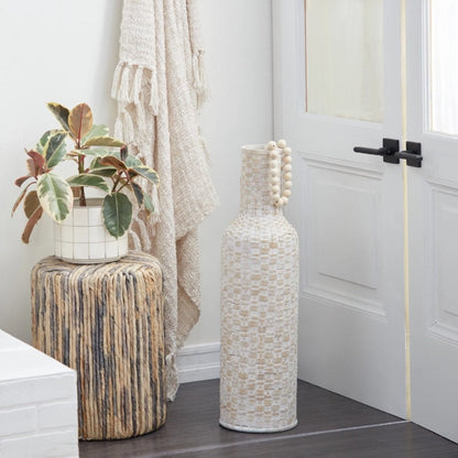 Kazhan White Bohemian Metal Vase med Distressed Weaving Pattern, 9 "x 9" x 30 "Patternsliving Room Decoration Vase
