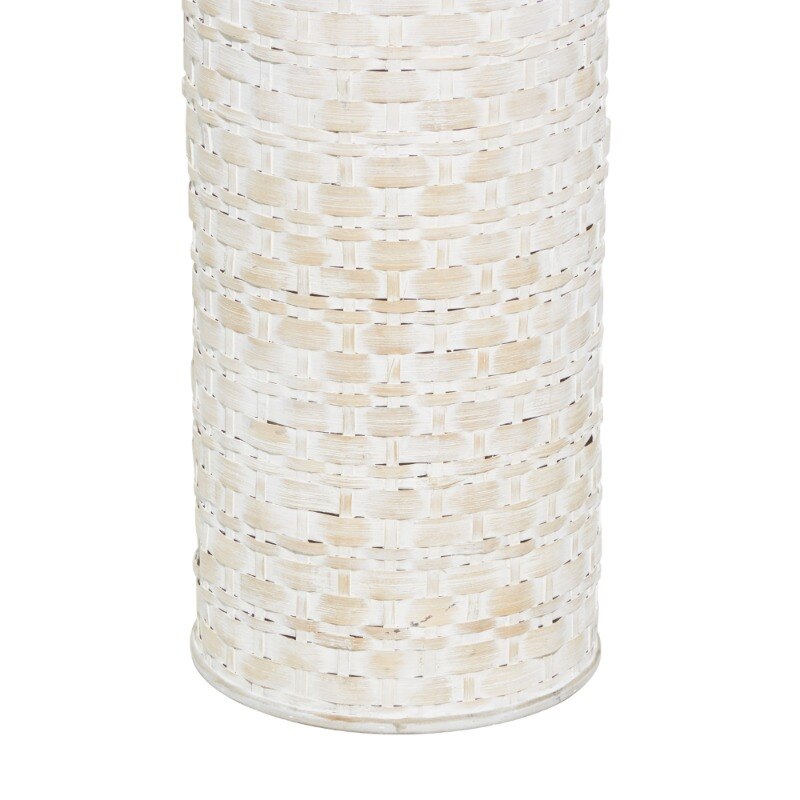 Kazhan White Bohémien Metal Vase con motivo di tessitura in difficoltà, 9 "x 9" x 30 "Vase di decorazione della stanza