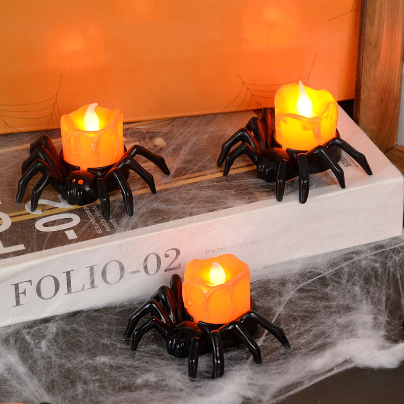 Bougie LED en plastique pour décoration d'halloween, lampe citrouille araignée pour la maison, Bar, maison hantée, décoration de fête d'halloween, accessoires d'horreur 