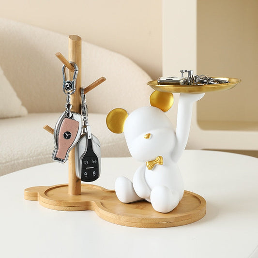 Dulang Penyimpanan Bear Resin Baru Nordic Creative Figurine Hiasan Porch Desk Home Hiasan Kekunci Candy Penyimpanan Rumah Hiasan
