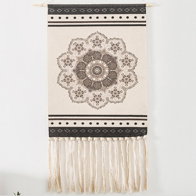 Bohemian Tapestry Macrame Wall Hangings Home Decor Cotton Linen Tassel Handmade Woven Geometric Canvas Art Background Tapestries