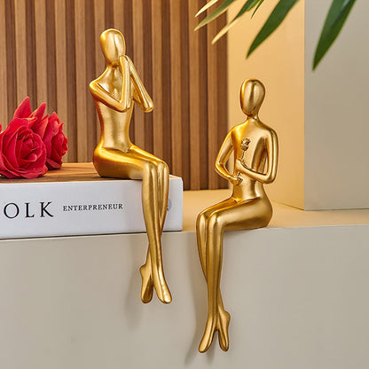 Resumo escultura dourada e estatuetas para resina interior estátua estátua de estátua de decoração de casa moderna Acessórios para mesa nórdica decoração