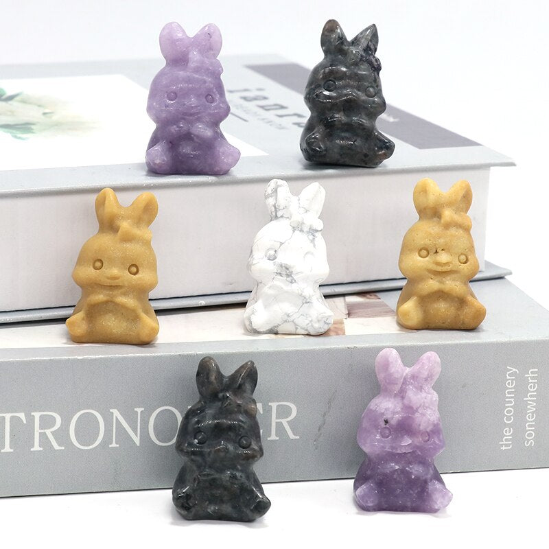 1.4" Cute Rabbit Statue Natural Stone Crystal Hand Carved Healing Animal Figurine Reiki Gemstone Craft Room Decor Holiday Gifts