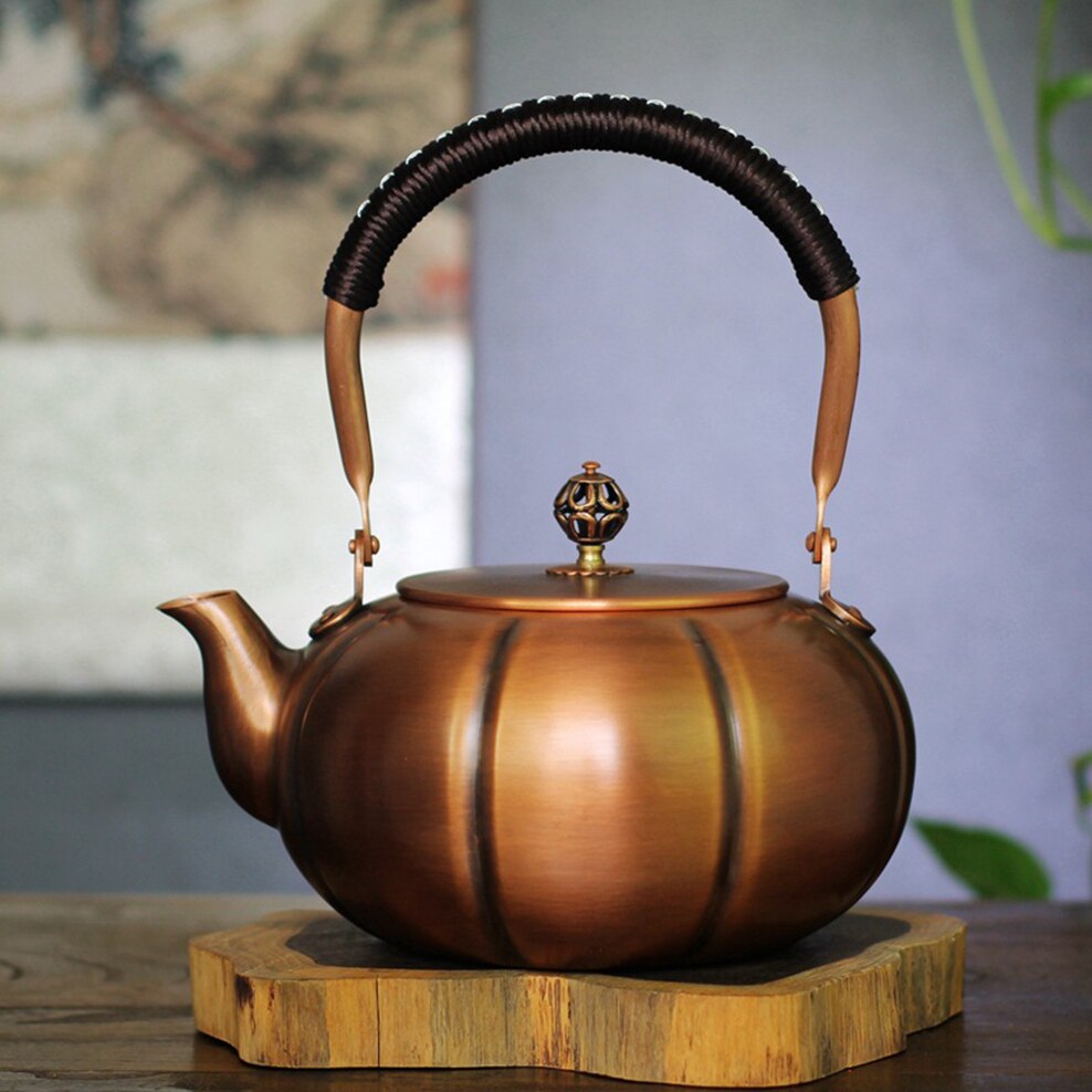 Bakır Çay Su Isıtıcı Büyük Kabak Potu Büyük Kapasiteli Saf Bakır Kaynatma Su Isıtıcı Çay İnfüzörü El Yapımı Çaydan Sağlıklı Çay Seti 1.8L