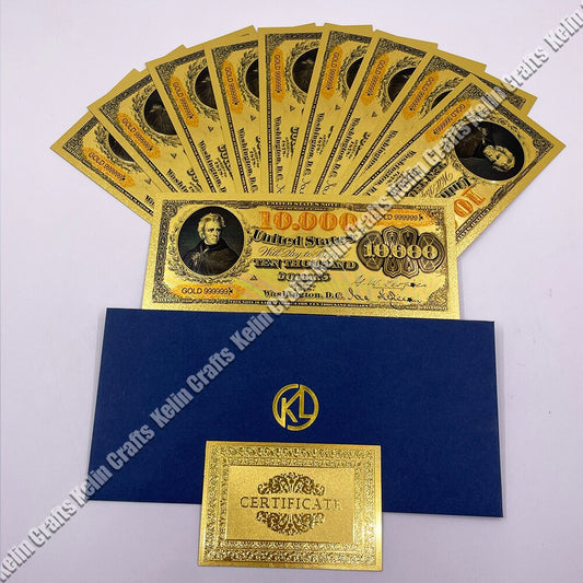 10pcs/lot USA 100 Dollar Gold Foiled Platsic Banknote Bill United States OF America with Envelope for gifts