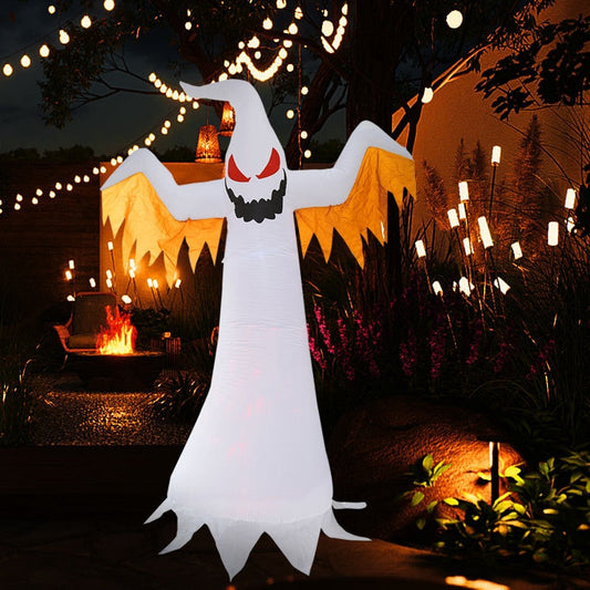 240cm oppblåsbar spøkelse Halloween Hjem Utendørs hage festdekorasjon Horror Glødende spøkelse rekvisitter med LED Flame Light Garden Decor