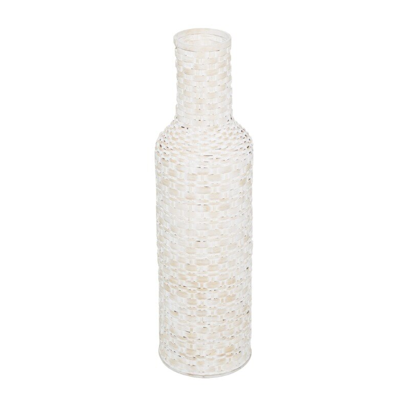 Kazhan White Bohemian Metal Vase med nødlidende vævningsmønster, 9 "x 9" x 30 "mønsterlivende rumdekorationsvase