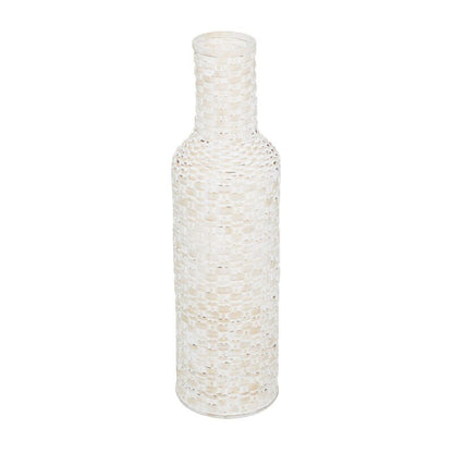 Vaso de metal boêmio branco kazhan com padrão de tecelagem angustiado, 9 "x 9" x 30 "vaso de decoração de sala de padrões