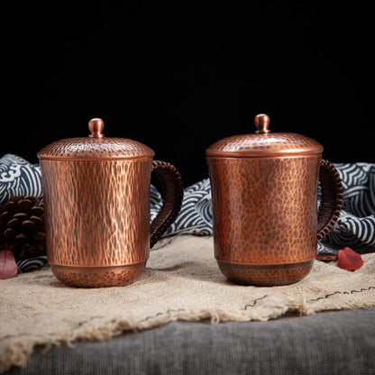 Xícaras japonesas de xícaras de café puro de cobre com tampas de chá de metal de metal estabelecer um escritório criativo de copo de xícara de xícara de chá de chá