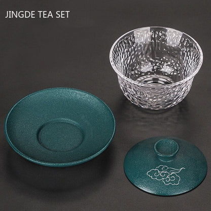 Japoński szklany gajwan gajwanowy gajwan z okładką herbaty herbaty gospodarstwa domowego przezroczystą herbatę butikowy zestaw herbaty