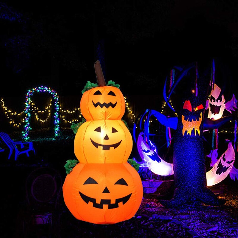 120 cm: n jättiläinen Halloween Pumpkin Ghost -puhaltava LED-valaistu lelut 3 Jack-O-Lanterns Yard Graden Home Decoration Party Ruokija Airbow