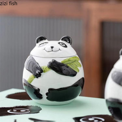 Panda keramisk te tin forseglet tank te kasse 5-delt sæt gaveæske opbevaring tank candy jar te container te arrangør te caddy