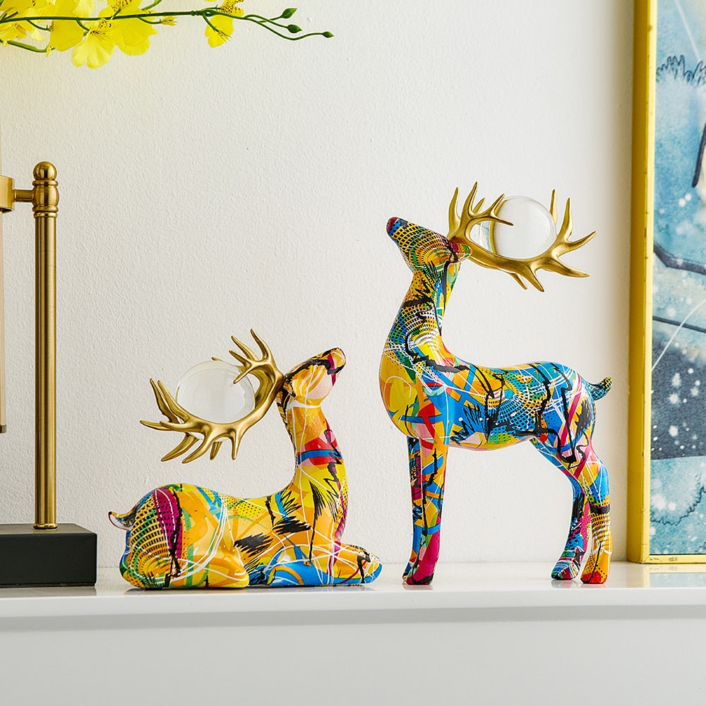 Seni modern yang indah berwarna -warni patung dekorasi ruang makan dekorasi grafiti ornamen mencetak resin resin dekorasi rumah perabotan
