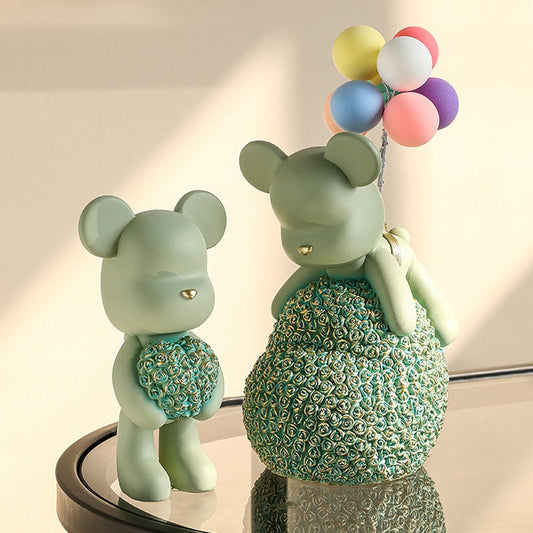 Modern Style Nordic Home Kawaii Balloon Bear Figurines Resin Ornament Office Desk Sculpture Accessories Living Room Statue Decor