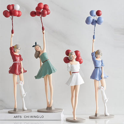 현대 귀여운 풍선 소녀 수지 장식품 가정 장식 공예 동상 사무실 책상 인형 장식 책장 조각품 공예