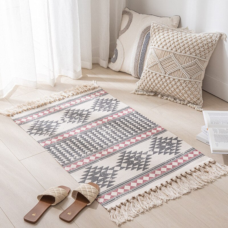 Bawełniany lniany tkanin vintage frędzle dywan boho pokój dekoruje estetyczne bedrooom dywany na salon prosta mata podłogowa homestay