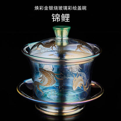Fargerik glass Gaiwan Tea Cup Varmebestandig tyknet Tea Bowl Teacup Fair Cup Tea Leak Set Kung Fu Tea Set Tureen Coffee Mug