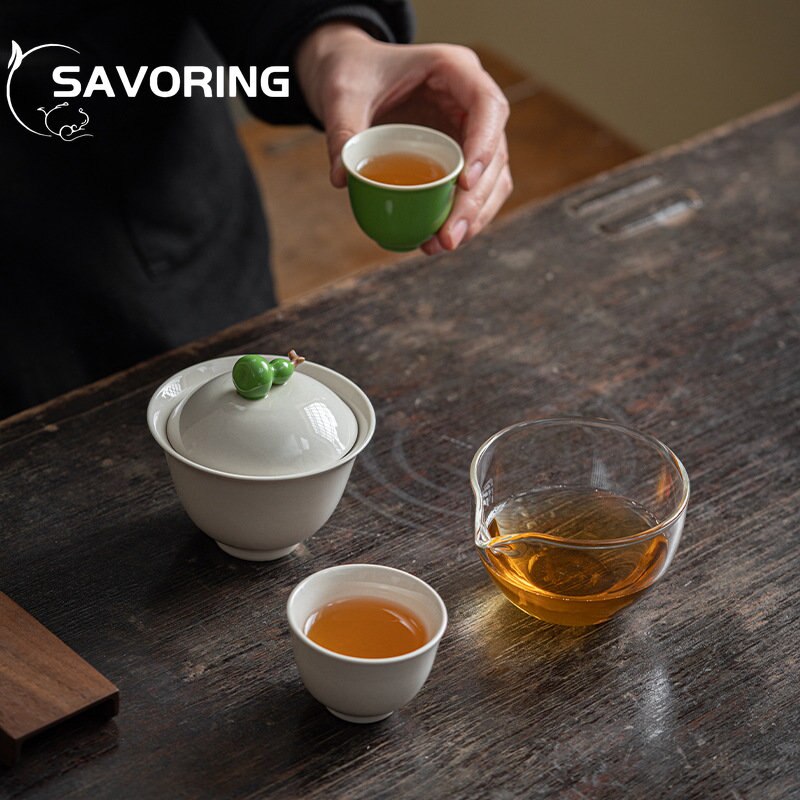 Gourde chinoise kaki service à thé de voyage 1 Pot 3 tasses thé soupière Kung Fu service à thé ensemble de théière Portable en céramique tasse rapide cadeau