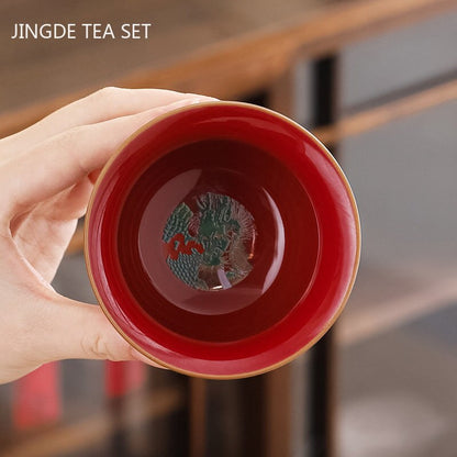 Emalje farve tre cai gaiwan udsøgt keramisk te skål med låg te cup kinesisk tesæt gaver gaver af te -infuser af høj kvalitet