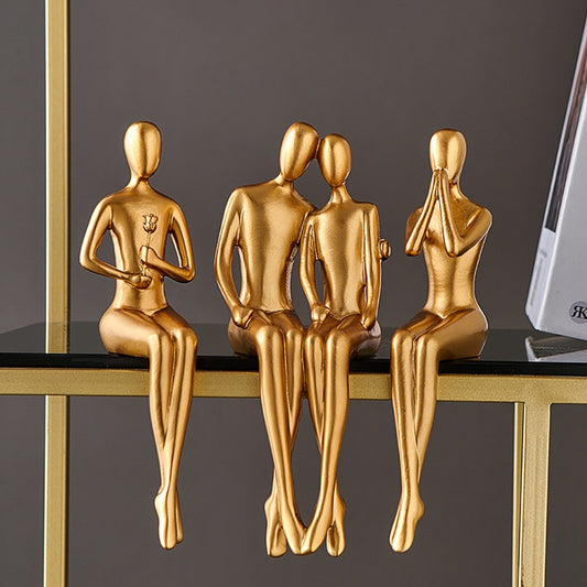 Abstract Golden Sculpture & Figurines voor interieurhars Figuur Standbeeld Moderne Home Decor Bureau Accessoires Noordse kamer Decoratie