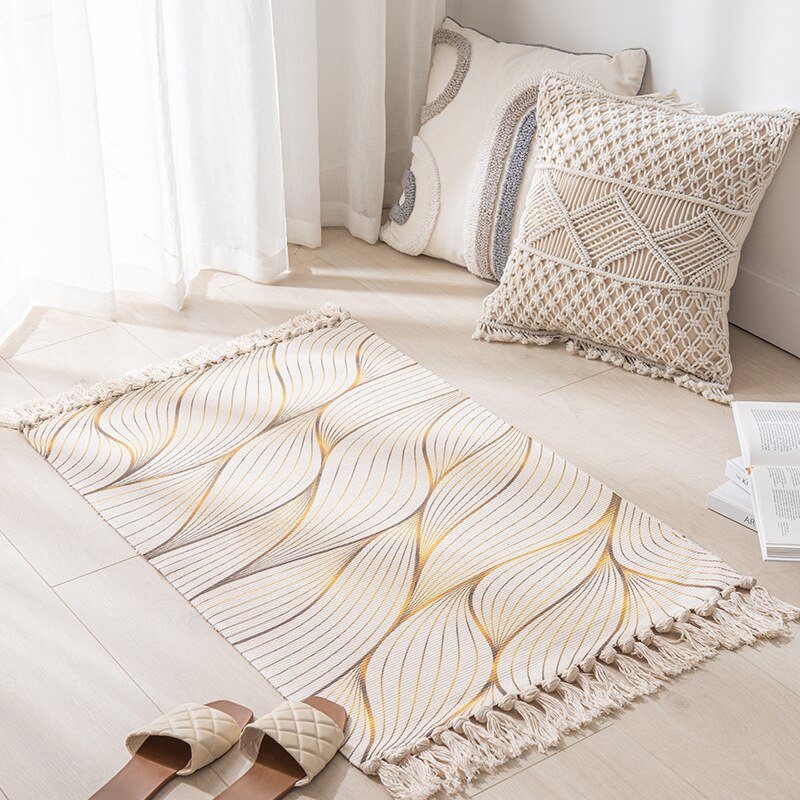 Katoenen linnen geweven vintage kwastjes tapijten boho kamer decors esthetische bedrooom bedcapets woonkamer eenvoudige homestay vloermat