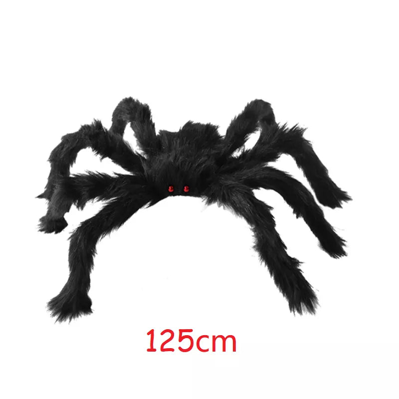 90/150/200cm 검은 무서운 거대한 거미 거대한 거대한 거대한 거대한 거대한 거미 웹 할로윈 장식 소품 유령의 집 휴가 야외 거대한 장식