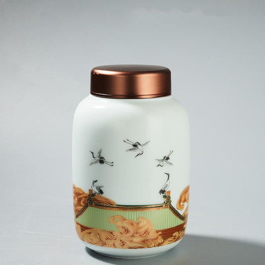 Classic Ceramic Tea Caddy Travel Portable Round Shape Tea Can Spice Tea Boxes Candy Storage Tank Coffee Cani Moisture-proof Jar